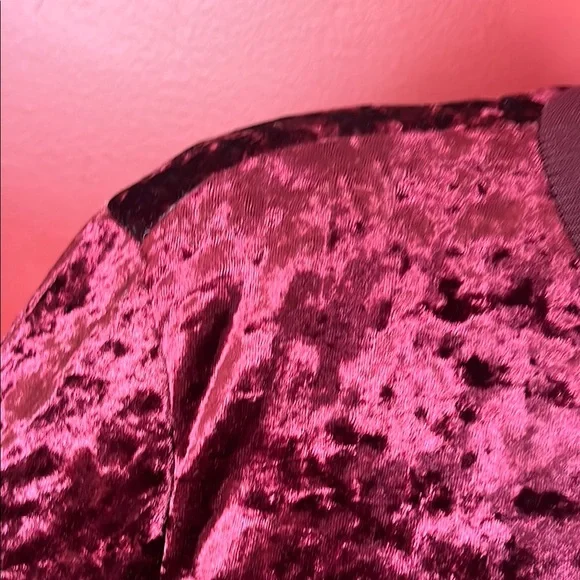 Like new Red Velvet Bomber Jacket with Ribbed Details - Picture 4 of 13